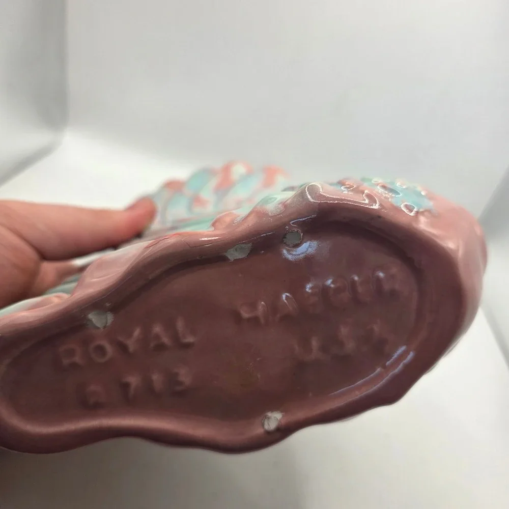 Royal Haeger R-712 Swan Planter Vase Pink Blue Turquoise MCM Art Pottery USA